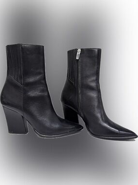 Steve Madden Pointed Toe Black Leather Work Western Coachella Ankle Bootie Sz 8